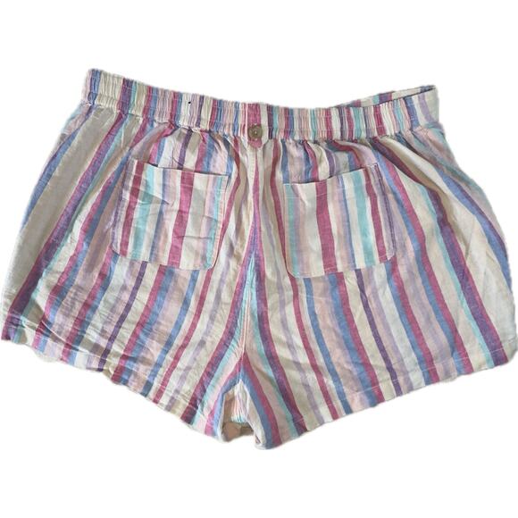 Torrid Plus 16‎ Linen Shorts Purple Pink Stripe Tie Waist Stretch Pockets - Picture 2 of 7